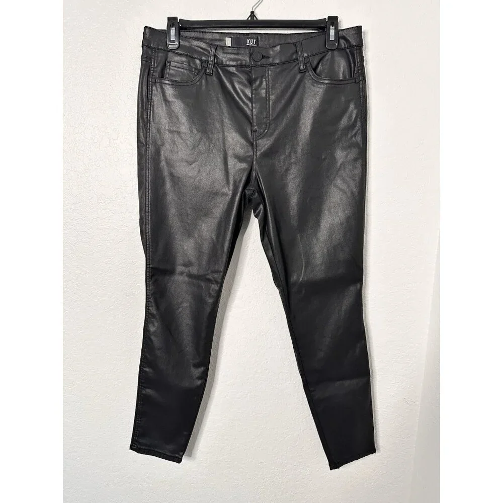 Kut From The Kloth Pants Womens 16 Black Donna High Rise Skinny Faux Leather